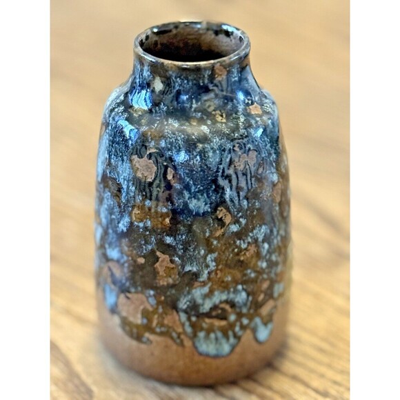 Vintage Pottery Craft Vase Drip High Glaze Art Pottery 5" Rust Brown Bluen USA - Picture 11 of 13